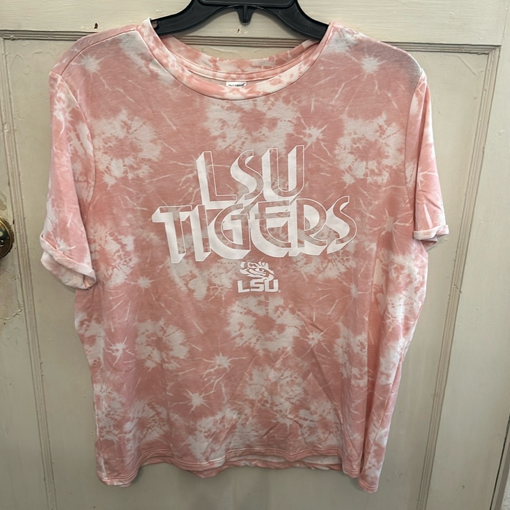 Liv casual pink w/ white LSU tigers SA tee-semi sheer-XL